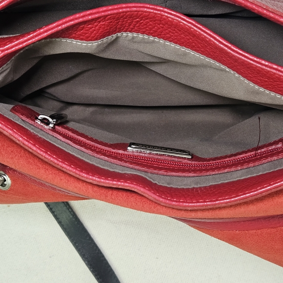 VALENTINA RED LEATHER SILVER HARDWARE HANDBAG MADE IN ITALY - Picture 10 of 15